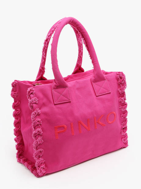 Sac PortÃ© Ã©paule Logo Shopper Coton Pinko Rose logo shopper A1WQ vue secondaire 2