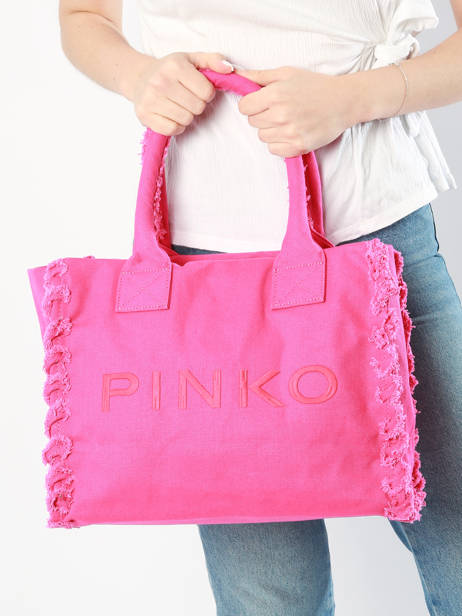 Sac PortÃ© Ã©paule Logo Shopper Coton Pinko Rose logo shopper A1WQ vue secondaire 1