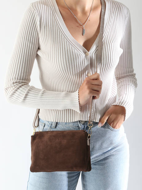 Sac BandouliÃ¨re Velvet Cuir Milano Marron velvet VE24061 vue secondaire 1