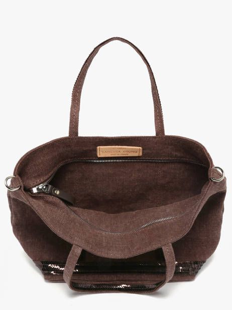 Petit Cabas Zippé Lin Et Paillettes Vanessa bruno Marron cabas lin 31V40435 vue secondaire 2