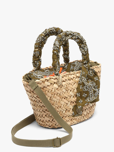 Satchel Bandana Straw Le voyage en panier Green bandana PM968 other view 1
